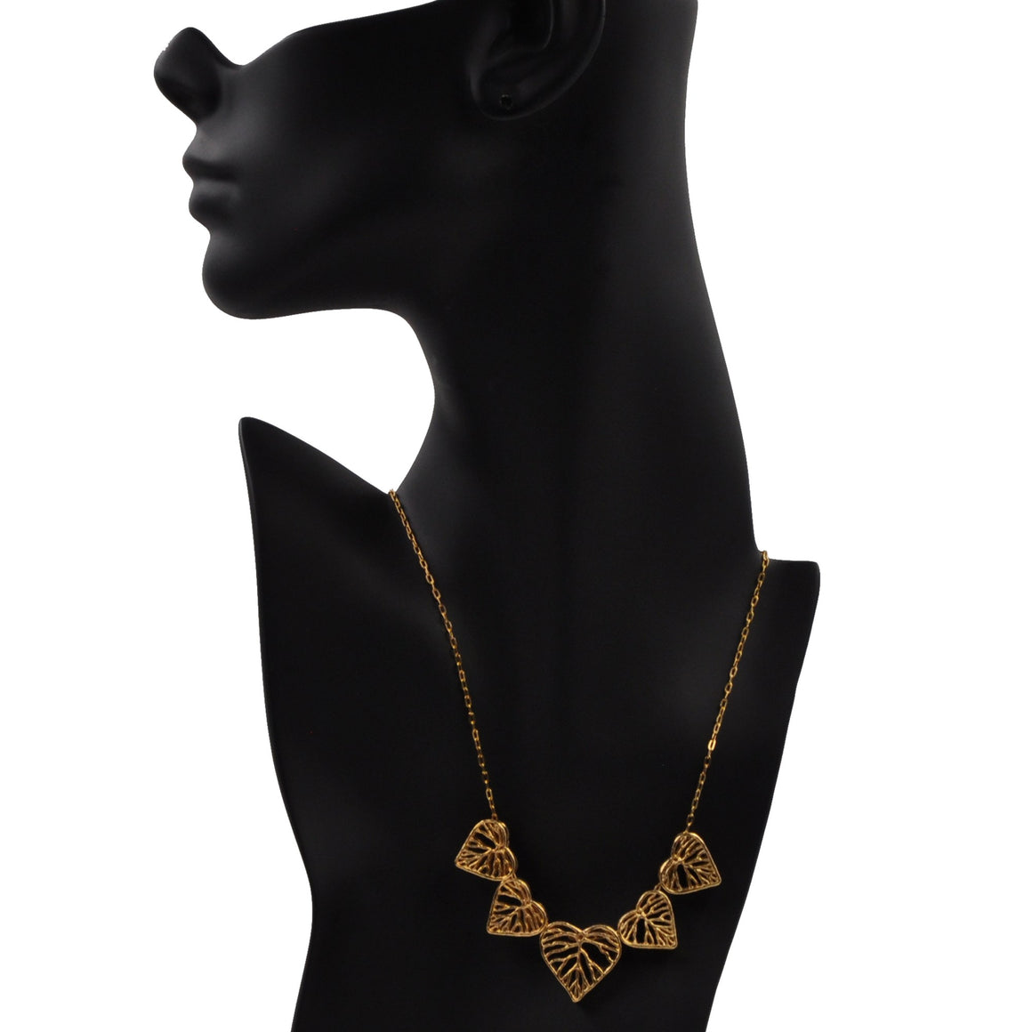 Heart Leaf Dimensional Necklace (Five Hearts) - 24K Gold Plated