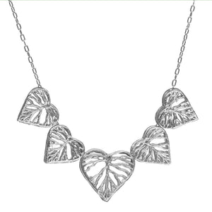 Heart Leaf Dimensional Necklace (Five Hearts) - Platinum Silver