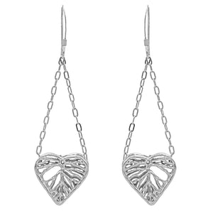 Heart Leaf Dimensional Dangling Earrings (Petite) - Platinum Silver