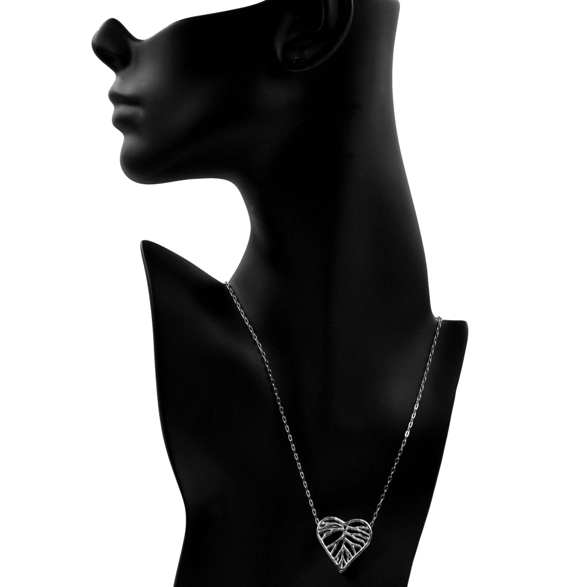 Heart Leaf Dimensional Necklace (Small) - Platinum Silver