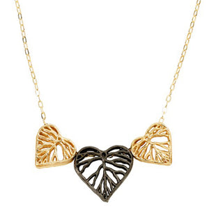 Heart Leaf Dimensional Necklace (Three Hearts) - 24K Gold Plated