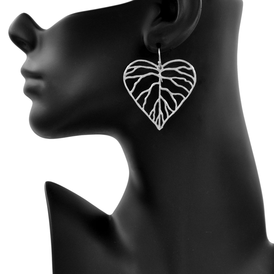 Heart Leaf Earrings (Large) - Platinum Silver
