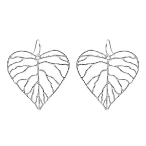 Heart Leaf Earrings (Large) - Platinum Silver