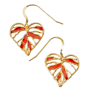 Heart Leaf Enamel Earrings (Petite) - 24K Gold Plated