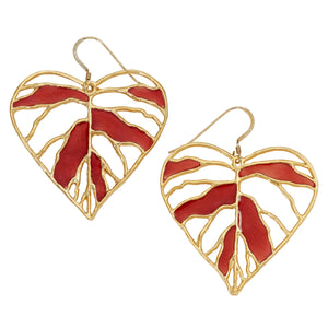 Heart Leaf Enamel Earrings (Large) - 24K Gold Plated