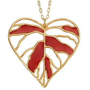 Heart Leaf Enamel Pendant - 24K Gold Plated