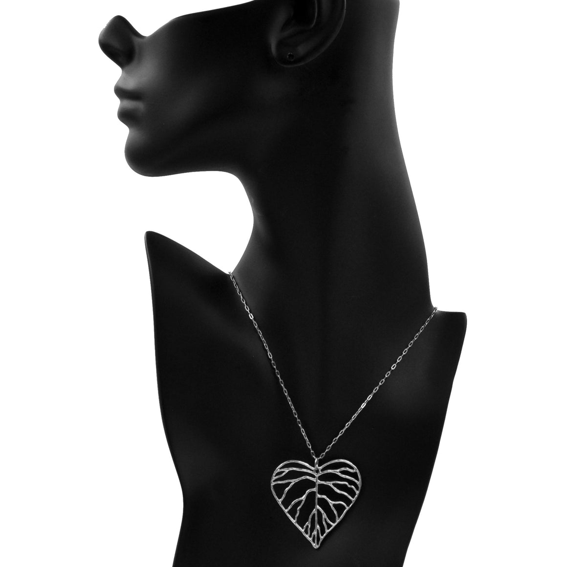 Heart Leaf Pendant - Platinum Silver