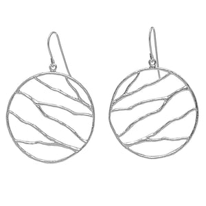 Intricate Branches Circle Earrings - Platinum Silver