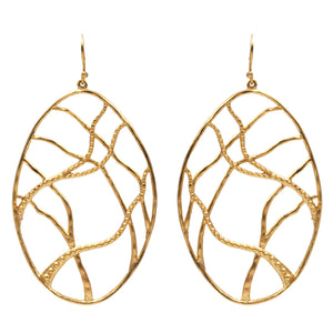 Intricate Branches Oval Earrings - 24K Gold Plated