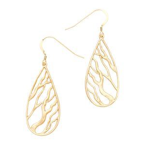 Intricate Branches Teardrop Earrings - 24K Gold Plated