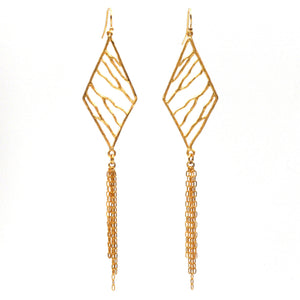 Intricate Branches Diamond Fringe Earrings - 24K Gold Plated