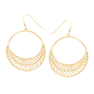 Chevron Leaf Circle Earrings - 24K Gold Plated