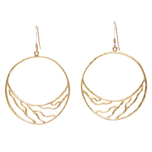 Intricate Branches Crescent Hoop Earrings - 24K Gold Plated