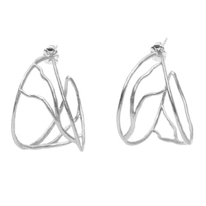 Intricate Branches Hoop Earrings - Platinum Silver
