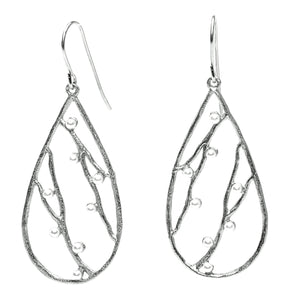Intricate Branches Pearl Earrings - Platinum Silver