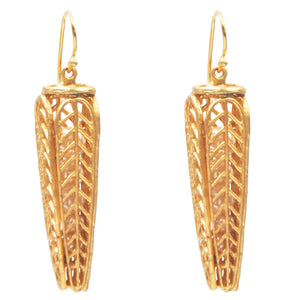 Caged Pearl Chevron Leaf Earrings - 24K Gold Plated