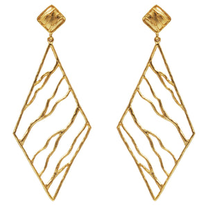 Intricate Branches Diamond Earrings - 24K Gold Plated