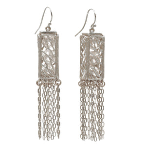Caged Pearl Lantern Earrings - Platinum Silver