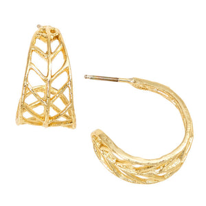 Chevron Leaf Hoop Earrings (Petite) - 24K Gold Plated