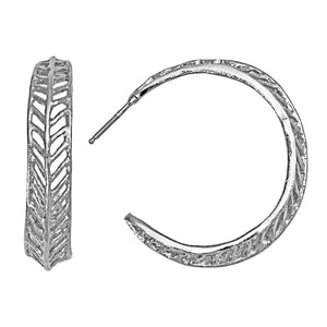 Chevron Leaf Hoop Earrings - Platinum Silver
