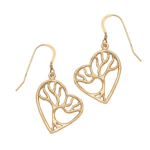 Tree of Life Enchanted Heart Earrings - 24K Gold Plated