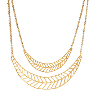 Chevron Leaf Collar Necklace (Double) - 24K Gold Plated