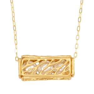 Caged Pearl Necklace - 24K Gold Plated