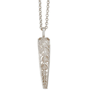 Caged Pearl Chevron Leaf Necklace - Platinum Silver