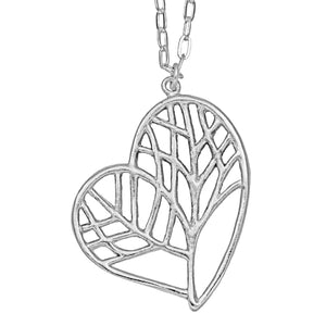 Tree of Life Heart Necklace (Large) - Platinum Silver