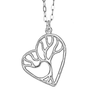 Tree of Life Enchanted Heart Necklace - Platinum Silver