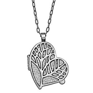 Tree of Life Heart Locket Necklace - Platinum Silver