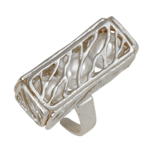 Caged Pearl Ring - Platinum Silver