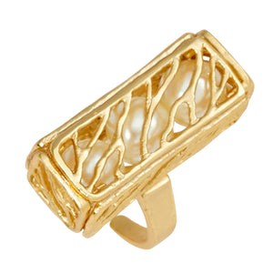 Caged Pearl Ring - 24K Gold Vermeil