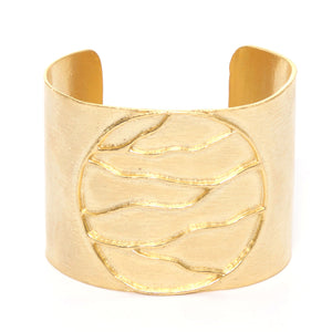 Intricate Branches Solid Disk Cuff - 24K Gold Plated