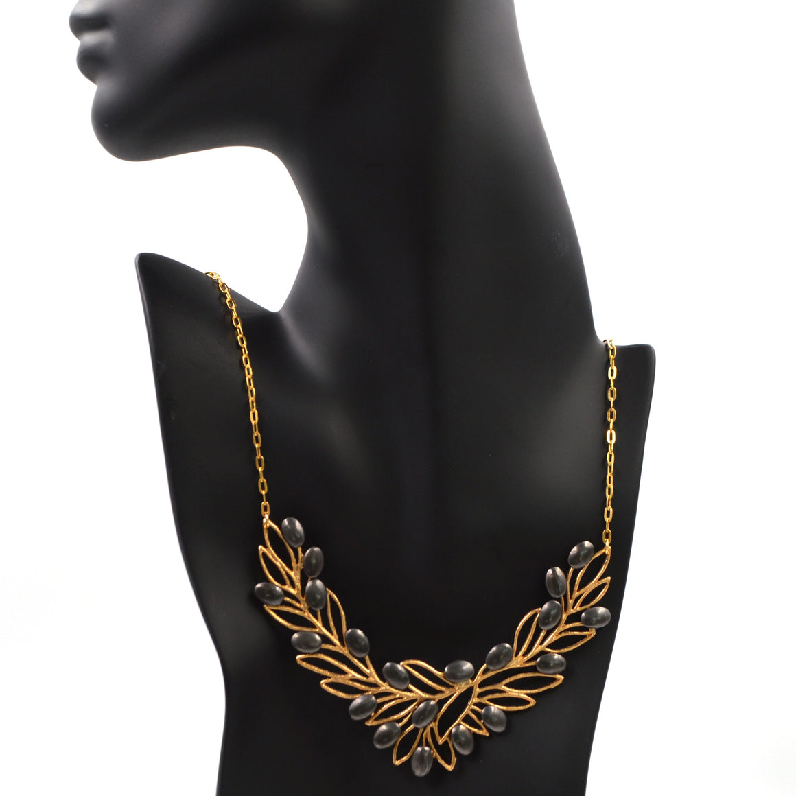 Olive Branch Olives and Leaves Collar Necklace - 24K Gold Plated