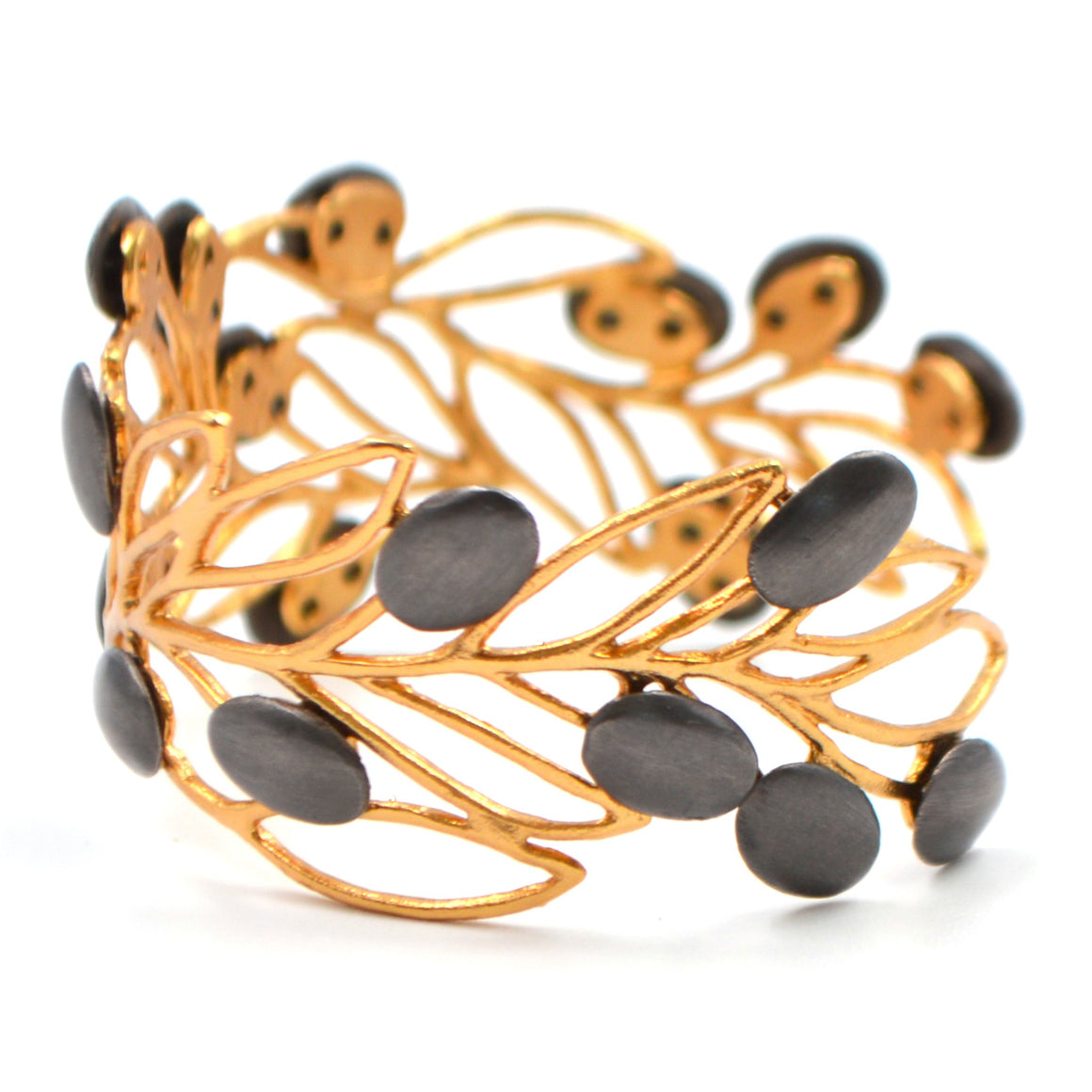 Olive Branch Olives and Leaves Cuff - 24K Gold Plated