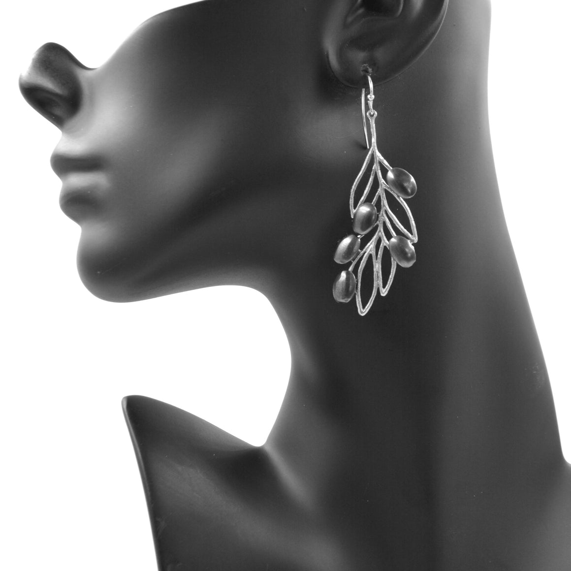 Olive Branch Olives and Leaves Earrings - Platinum Silver