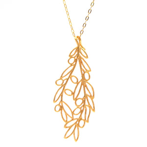 Olive Branch Pendant Necklace (Large) - 24K Gold Plated