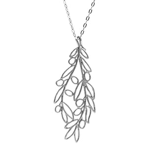 Olive Branch Pendant Necklace (Large) - Platinum Silver