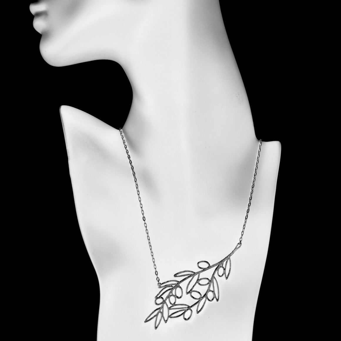 Olive Branch Slanted Collar Necklace - Gunmetal