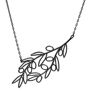 Olive Branch Slanted Collar Necklace - Gunmetal