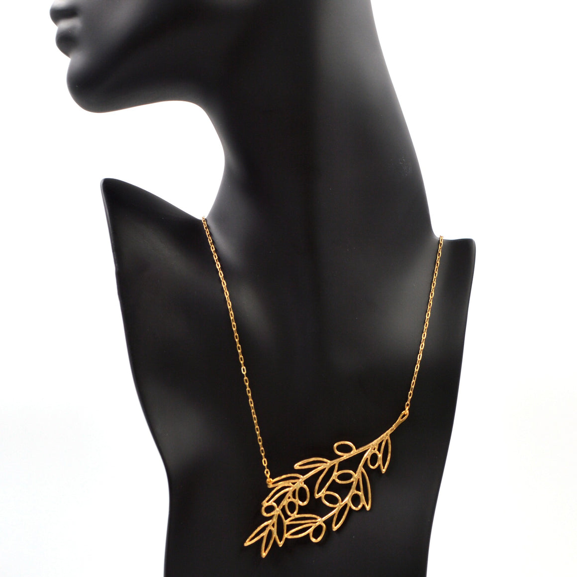 Olive Branch Slanted Collar Necklace - 24K Gold Plated
