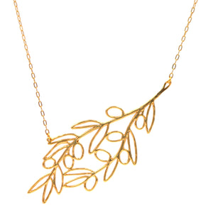 Olive Branch Slanted Collar Necklace - 24K Gold Plated