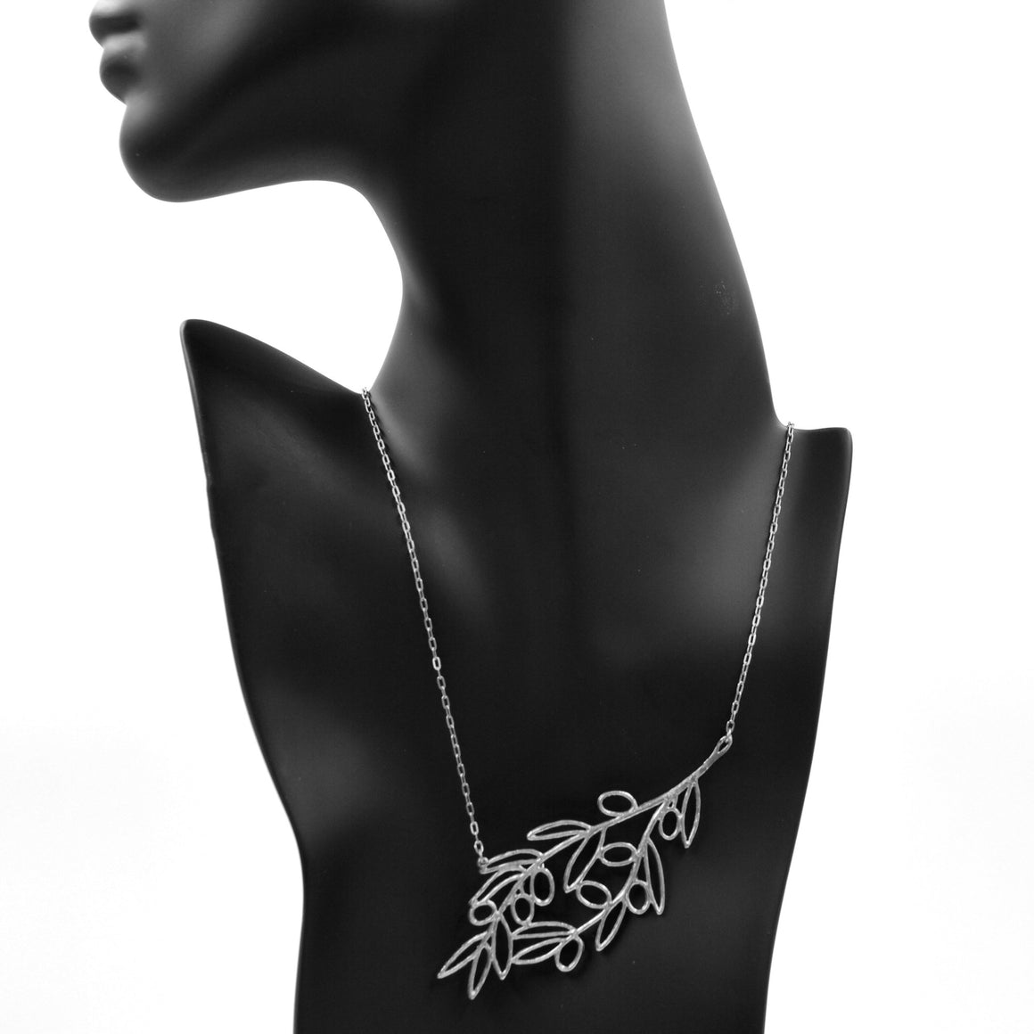 Olive Branch Slanted Collar Necklace - Platinum Silver
