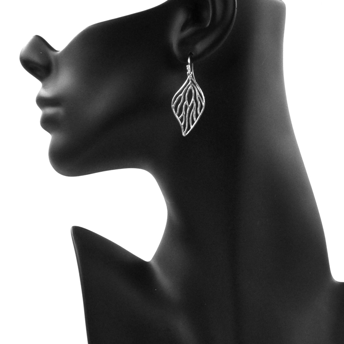 Open Leaf Earrings - Platinum Silver