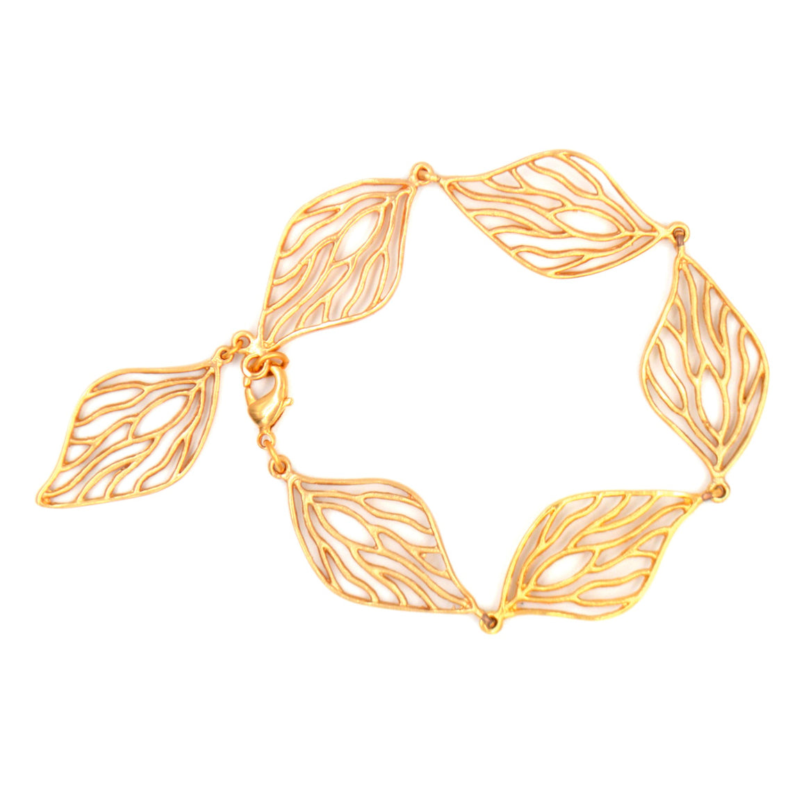 Open Leaf Link Bracelet - 24K Gold Plated