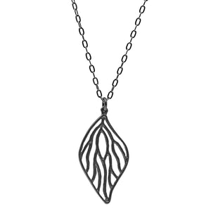 Open Leaf Pendant Necklace - Gunmetal