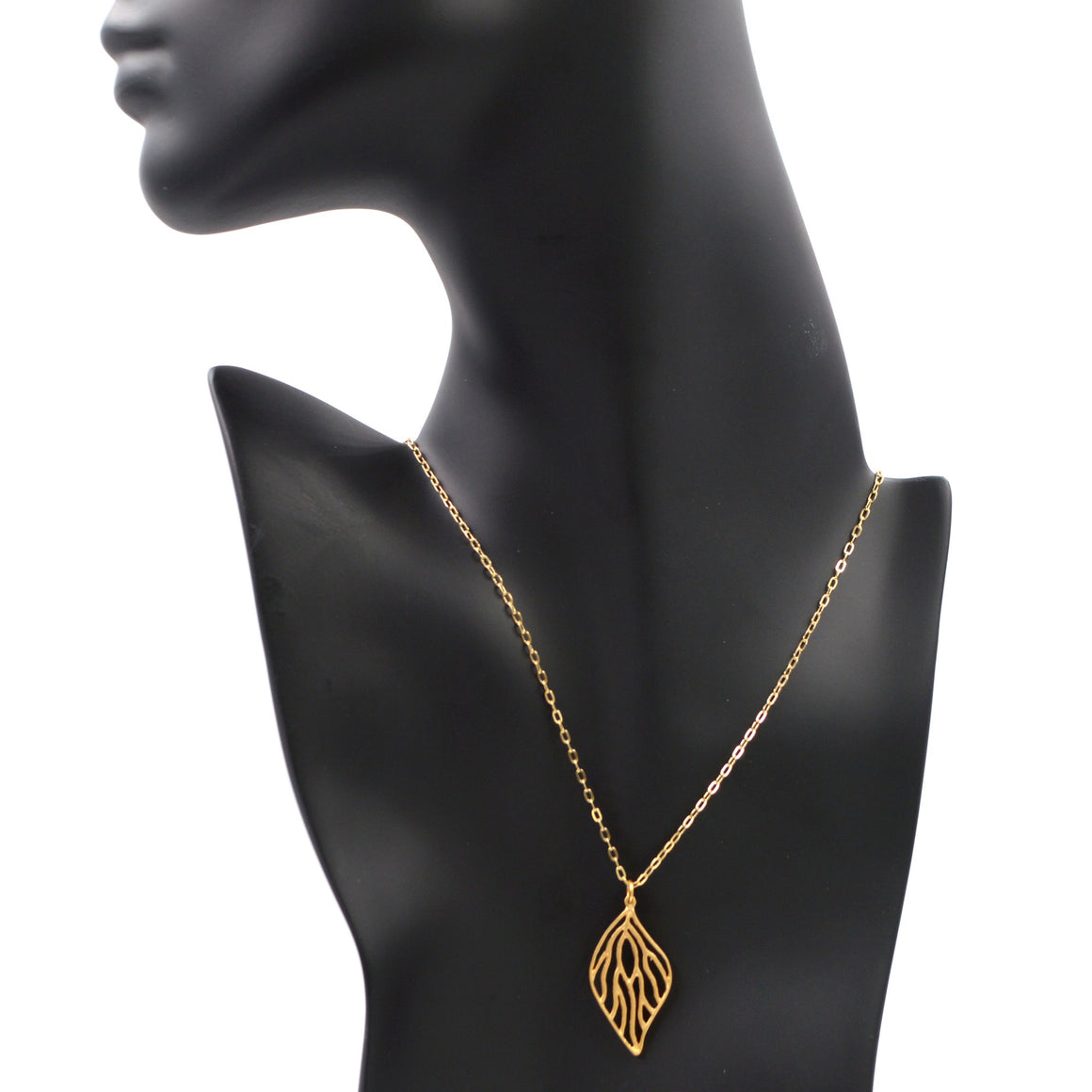Open Leaf Pendant Necklace - 24K Gold Plated