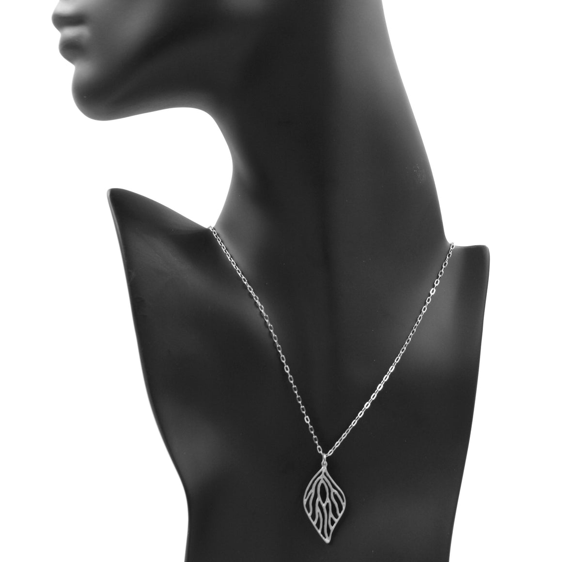 Open Leaf Pendant Necklace - Platinum Silver