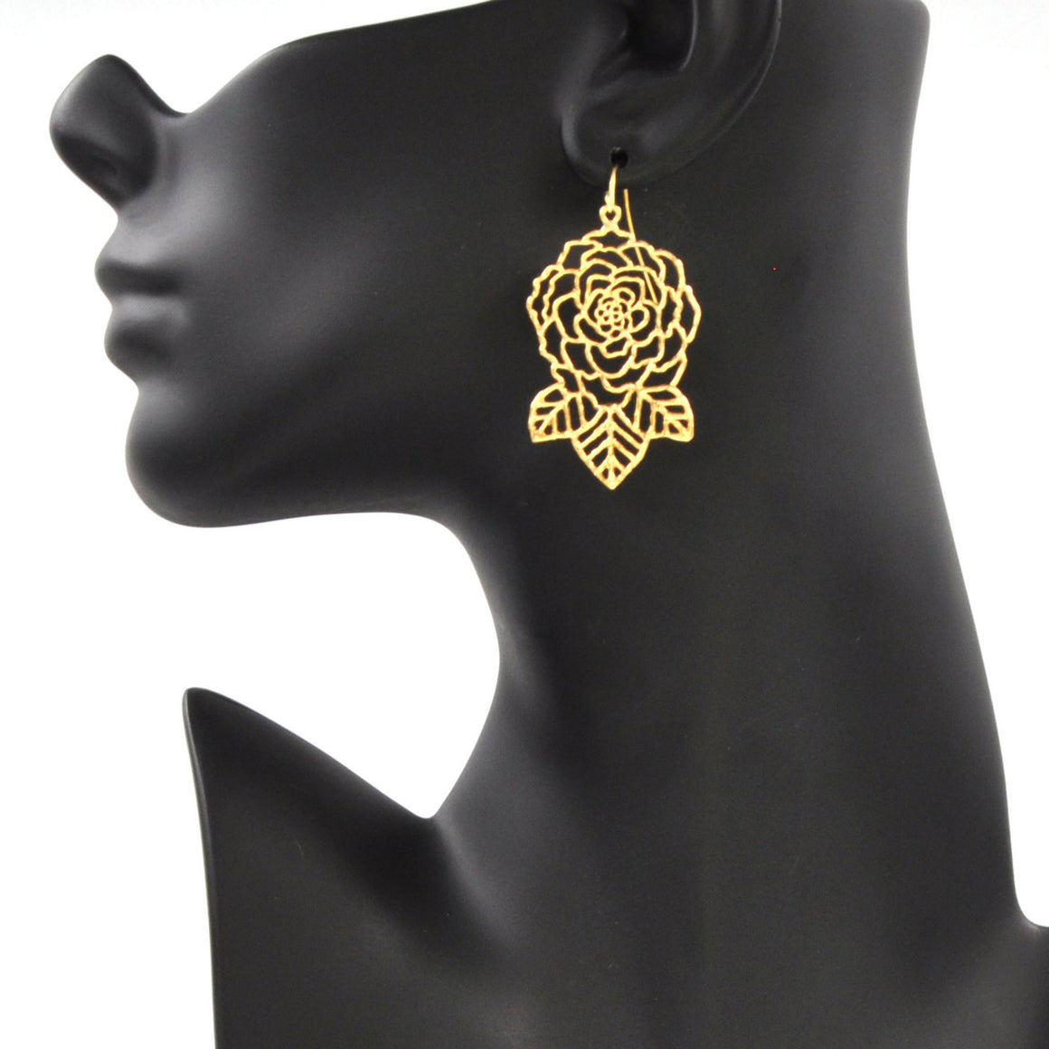 Rose and Leaves Earrings - 24K Gold Plated